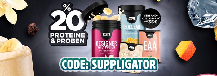 20% off protein products and 30% off samples with the new ESN promotion + free shipping on orders of 35 euros or more