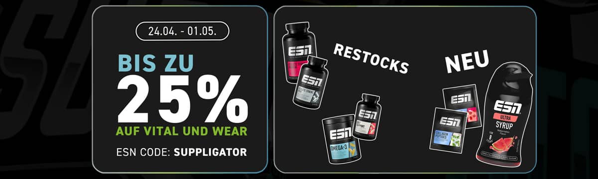 20% off during the ESN Nutrients Promotion + 25% off ESN apparel