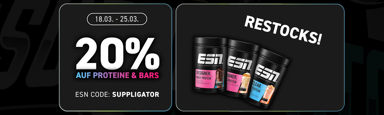 20% off protein and bars at ESN